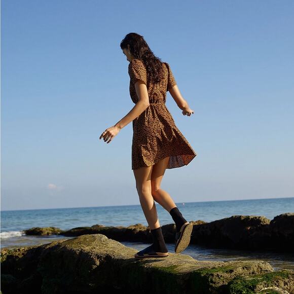 NWT Madewell Flutter-Sleeve Wrap Mini Dress in Painted Leopard Medium - Picture 11 of 15